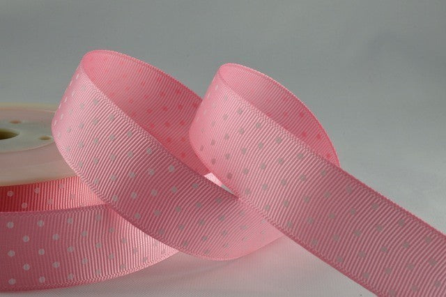 53759 - 22mm Spotted Grosgrain Ribbon x 20 Metres!Baby Pink