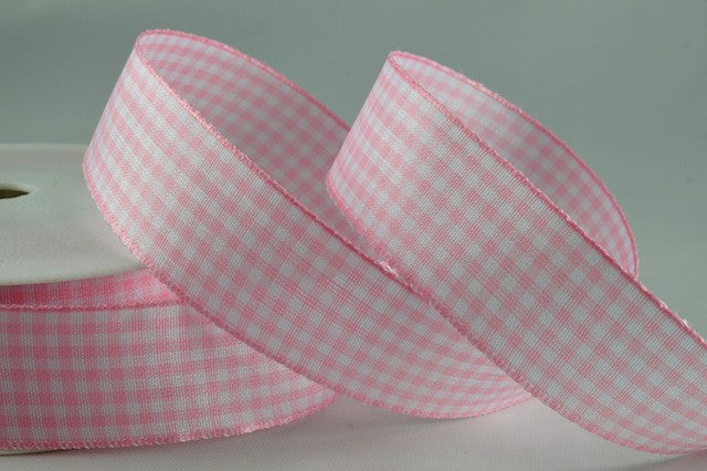 54102 - 25mm Gingham Ribbon x 25 Metres!!25mm / 310 Baby Pink / 25 Metres