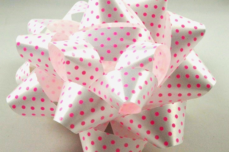 White Polka Spotted Gift Box Self Adhesive Bows (Packs of 2)Baby Pink
