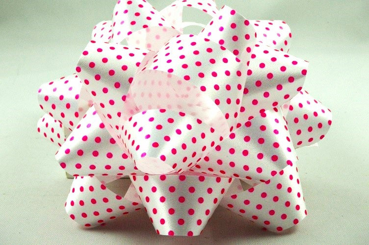 White Polka Spotted Gift Box Self Adhesive Bows (Packs of 2)Fuschia