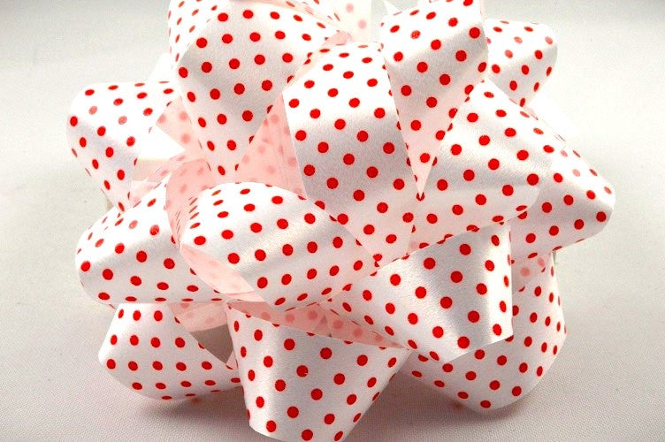 White Polka Spotted Gift Box Self Adhesive Bows (Packs of 2)Red