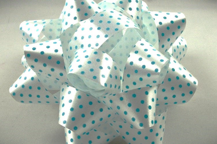 White Polka Spotted Gift Box Self Adhesive Bows (Packs of 2)Baby Blue
