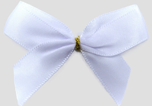 15mm Double Faced Satin Pre-tied Mini Bows (Pack of 10)White
