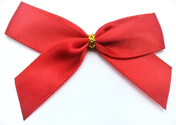 15mm Double Faced Satin Pre-tied Mini Bows (Pack of 10)Red