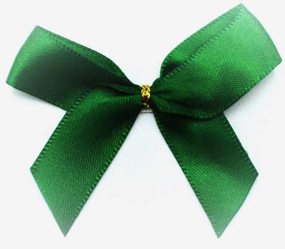 15mm Double Faced Satin Pre-tied Mini Bows (Pack of 10)Emerald Green
