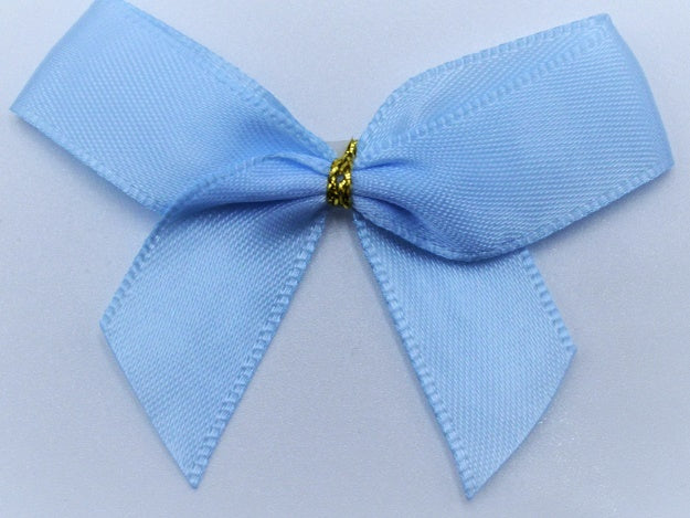 15mm Double Faced Satin Pre-tied Mini Bows (Pack of 10)Light Blue