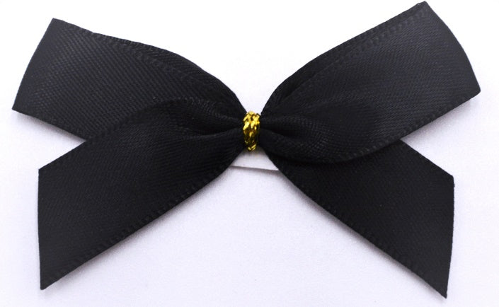 15mm Double Faced Satin Pre-tied Mini Bows (Pack of 10)Black