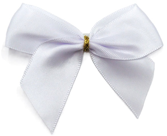 25mm Double Faced Satin Pre-tied Mini Bows (Pack of 6)White
