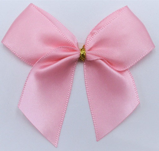 25mm Double Faced Satin Pre-tied Mini Bows (Pack of 6)Baby Pink