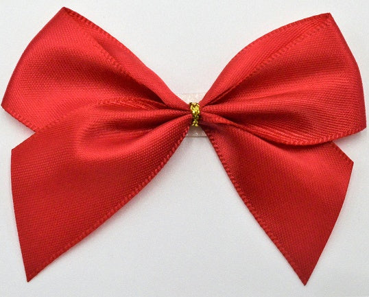 25mm Double Faced Satin Pre-tied Mini Bows (Pack of 6)Red