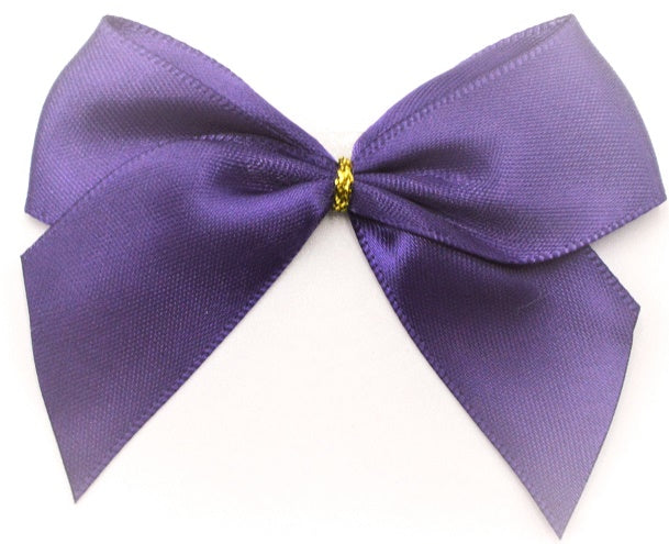 25mm Double Faced Satin Pre-tied Mini Bows (Pack of 6)Dark Purple