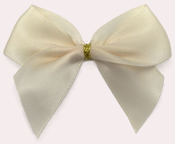 25mm Double Faced Satin Pre-tied Mini Bows (Pack of 6)Ivory