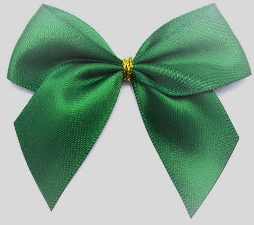 25mm Double Faced Satin Pre-tied Mini Bows (Pack of 6)Emerald Green