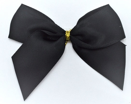 25mm Double Faced Satin Pre-tied Mini Bows (Pack of 6)Black