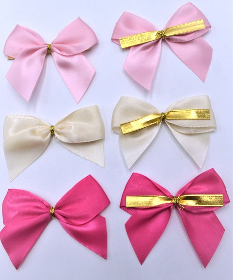 25mm Double Faced Satin Pre-tied Mini Bows (Pack of 6)