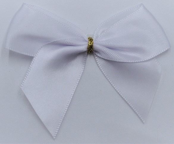 25mm Double Faced Satin Pre-tied Mini Bows (6 bows per pack)White
