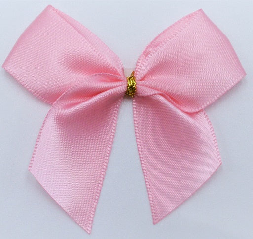 25mm Double Faced Satin Pre-tied Mini Bows (6 bows per pack)Baby Pink