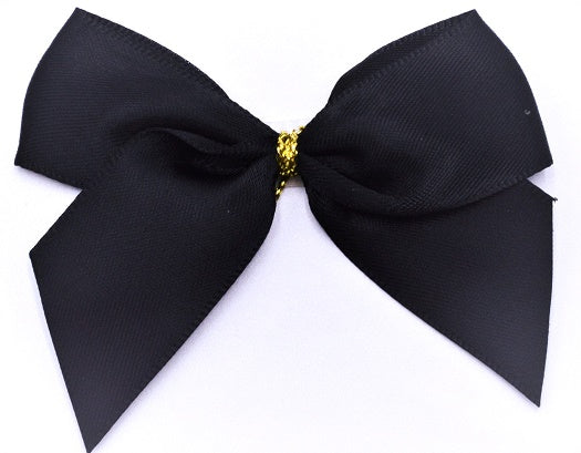 25mm Double Faced Satin Pre-tied Mini Bows (6 bows per pack)Black