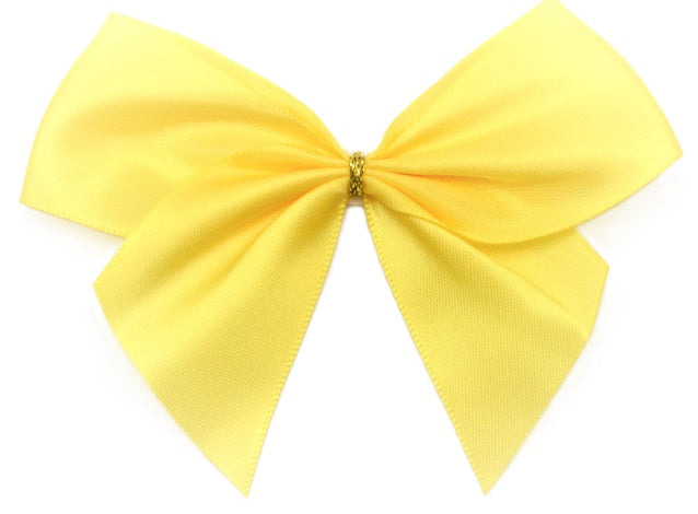 40mm Double Faced Satin Pre-tied Mini Bows (4 Bows per Pack)Yellow