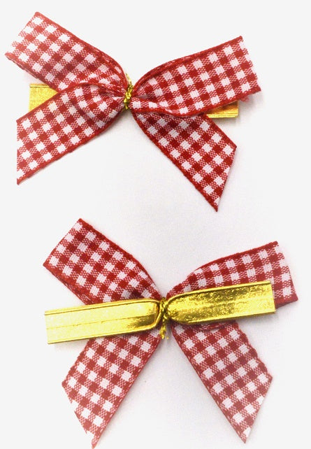 15mm Hand Tied Red Gingham Bow & Twist Tie (6 pieces per pack)