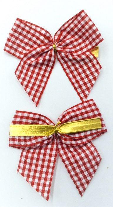 25mm Hand Tied Red Gingham Bow & Twist Tie (6 pieces in a pack)