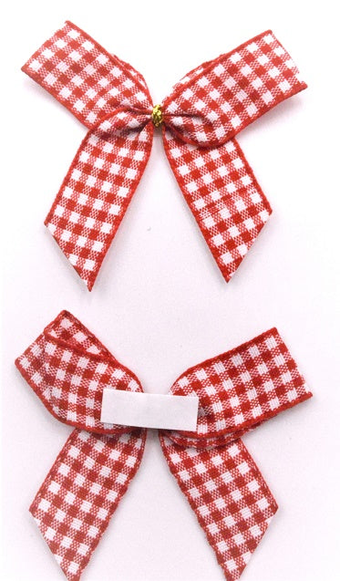 15mm Hand Tied Red Gingham Bow & Adhesive Pad (6 pieces per pack)
