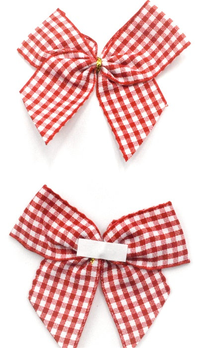 25mm Hand Tied Red Gingham Bow & Adhesive Pad (6 pieces per pack)