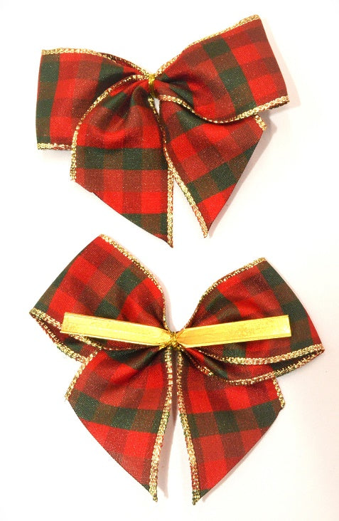 40mm Hand Tied Red & Green Wired Edge Bow & Twist Tie (2 Pieces)