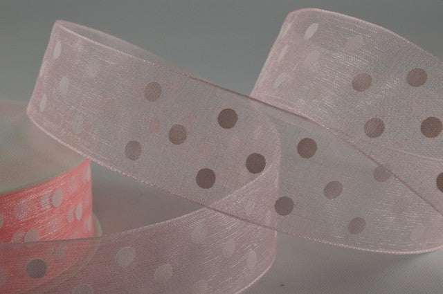 10mm & 25mm Sheer Spotted Dot Ribbon x 20 Metres!25mm / Pink
