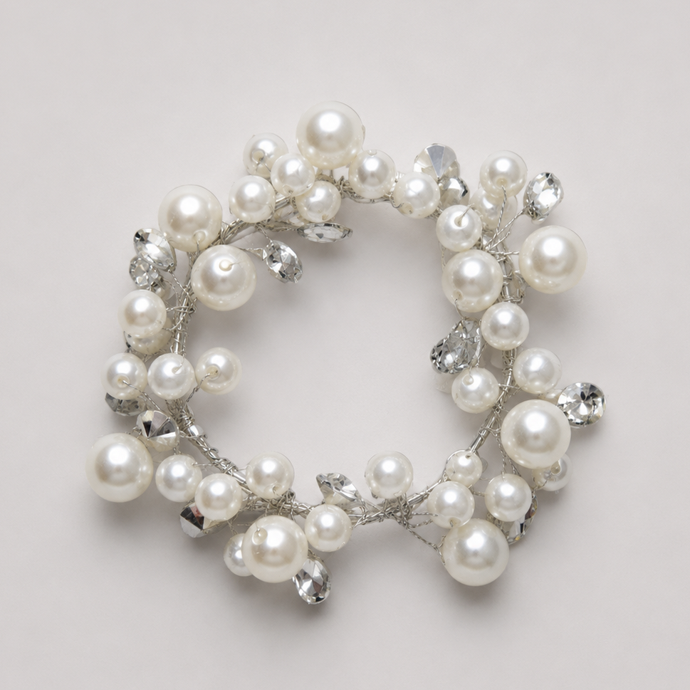 Sparkly Faux Pearly Gems & Silver RingLarge