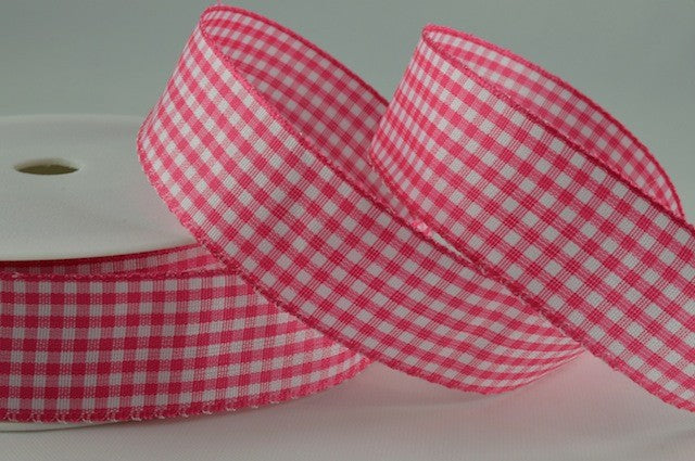 54102 - 25mm Gingham Ribbon x 25 Metres!!25mm / 330 Pink / 25 Metres