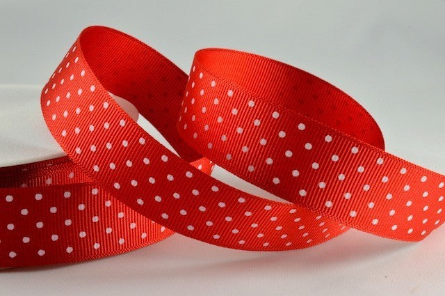 53759 - 22mm Spotted Grosgrain Ribbon x 20 Metres!Red