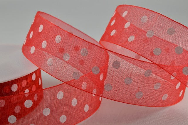 10mm & 25mm Red Sheer Spotted Dot Ribbon x 20 Metres!