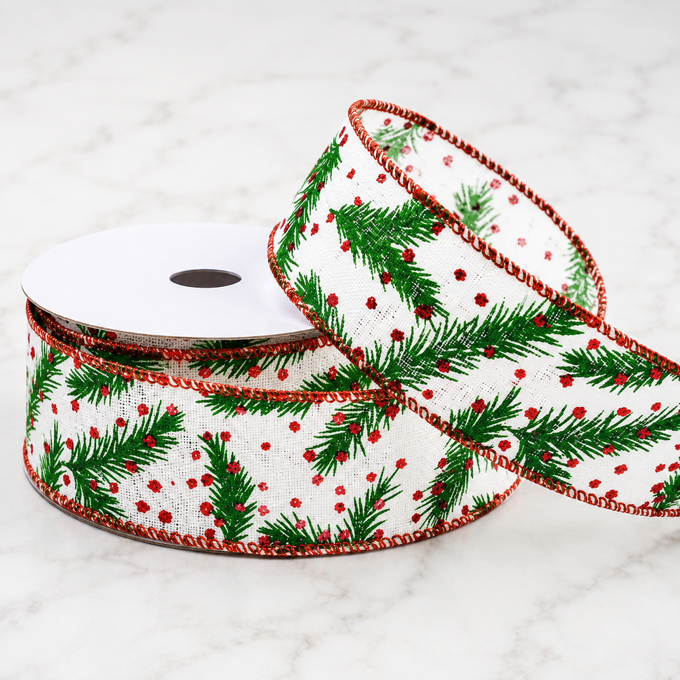 38mm & 63mm Red Wired Christmas Holly Ribbon x 10 Metres!38mm