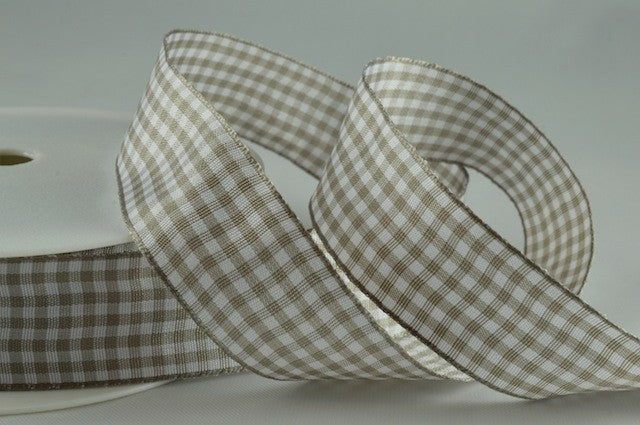 54102 - 25mm Gingham Ribbon x 25 Metres!!25mm / 404 Beige / 25 Metres