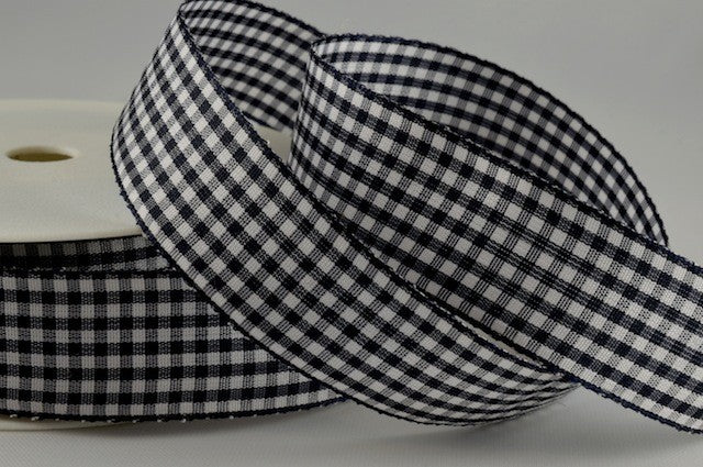 54102 - 25mm Gingham Ribbon x 25 Metres!!25mm / 760 Dark Navy / 25 Metres
