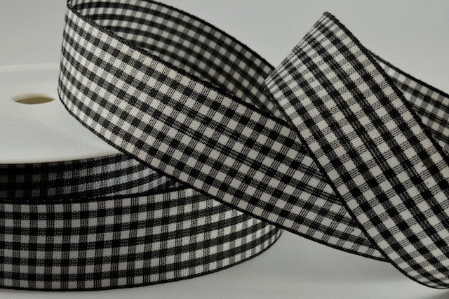 54102 - 25mm Gingham Ribbon x 25 Metres!!25mm / 408 Black / 25 Metres