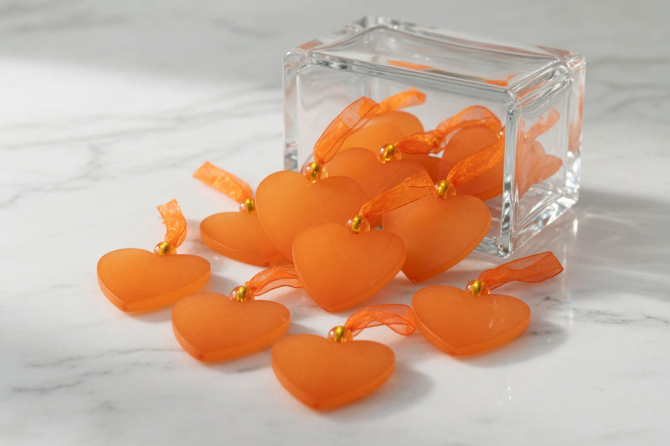 40mm Orange Hearts & Sheer String Loop (12 Pieces)