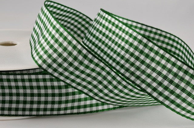 54102 - 25mm Gingham Ribbon x 25 Metres!!25mm / 410 Dark Green / 25 Metres