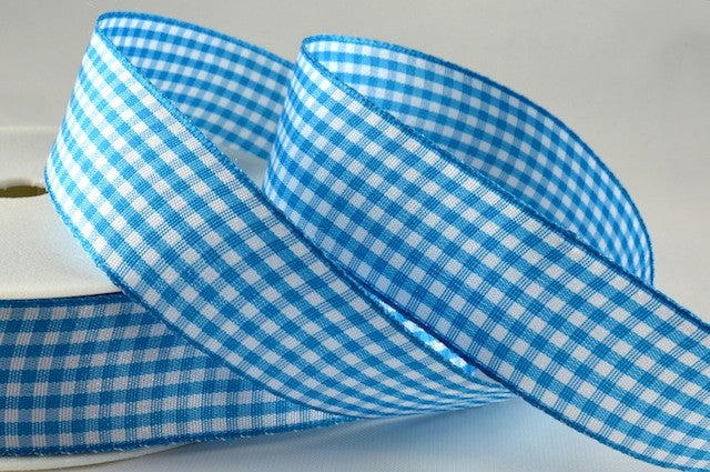 54102 - 25mm Gingham Ribbon x 25 Metres!!25mm / 413 Turquoise Blue / 25 Metres
