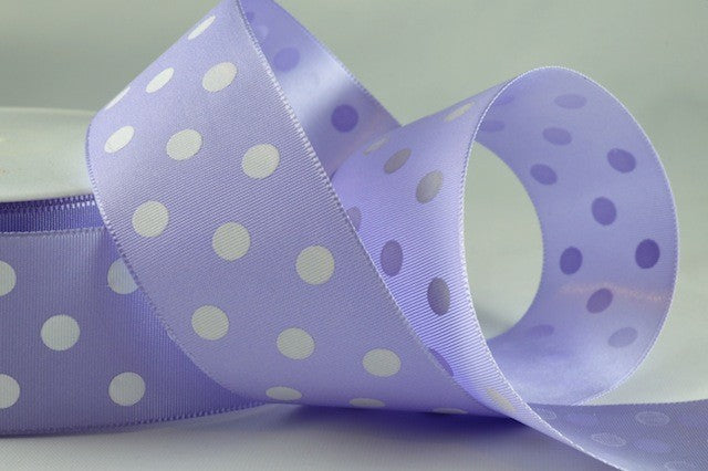 38mm Large White Polka Dot Ribbon (20 Metre Rolls)Lilac