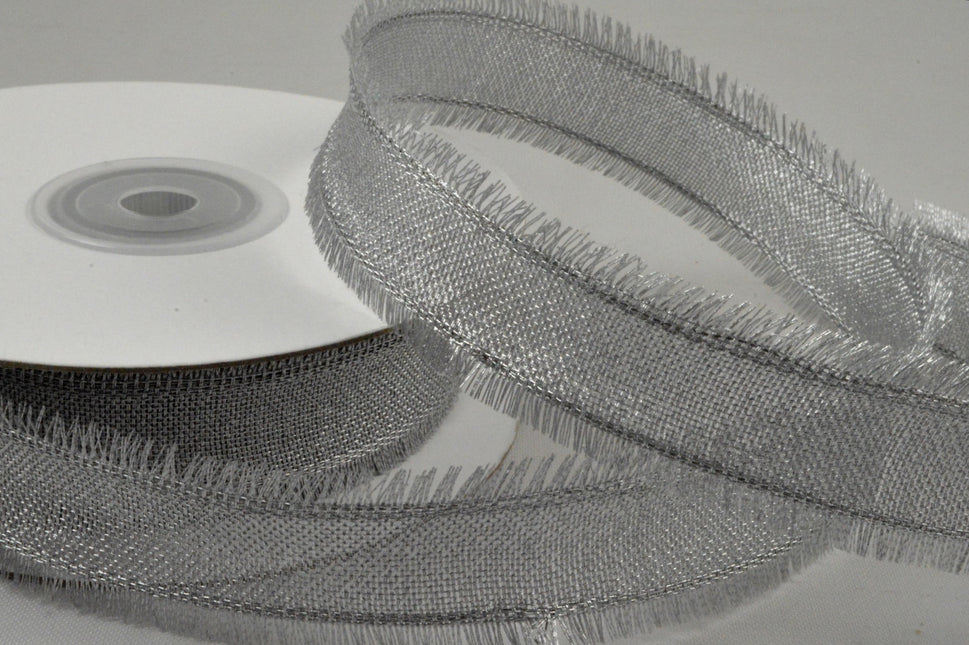 25mm Wired Silver Ribbon & Fringed Edges x 10 Metre Rolls!