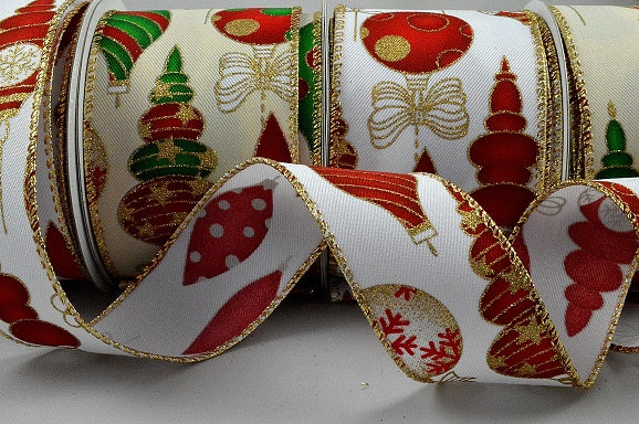 63mm Wired Christmas Gold Sparkly Baubles ribbon x 10 Metres!