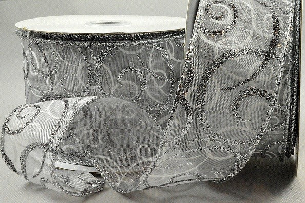 63mm Wired Lurex Glittery Sheer Christmas Ribbon (10 Metre Rolls)