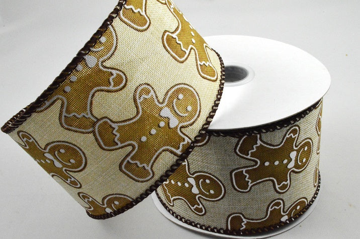 63mm Wired Gingerbread Christmas Ribbon x 10 Metre Rolls!