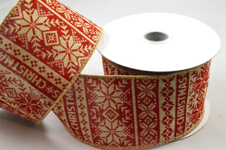 38mm & 63mm Natural Wired Christmas & Snowflake Ribbon (10 Metres)63mm