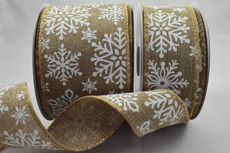 46071 - 63mm Wired Natural Chilly White Snowflake Ribbon x 10 Metres!