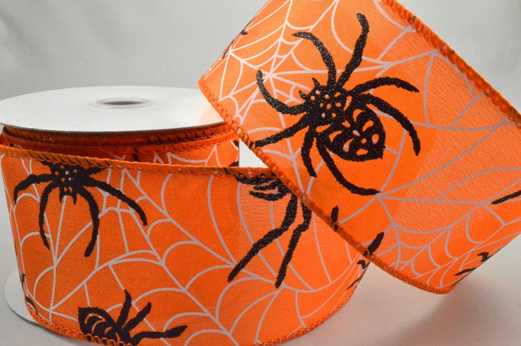 38mm & 63mm Wired Orange & Black Halloween Spider Ribbon x 10 Metres!63mm