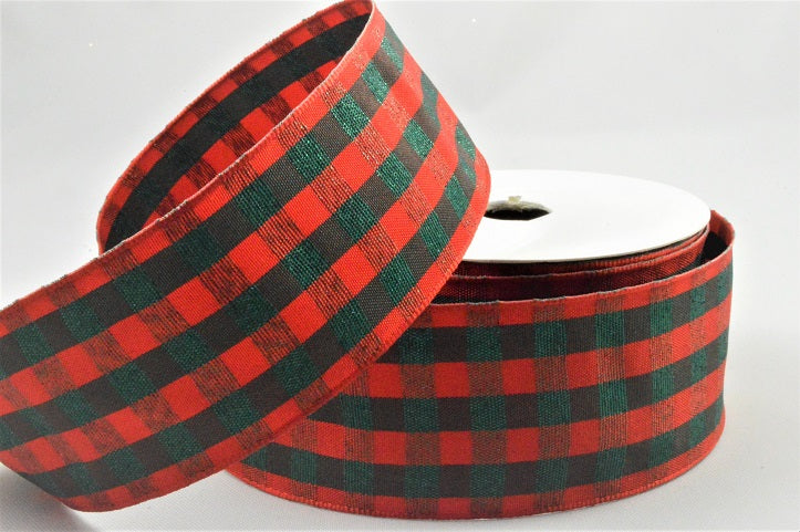40mm Wired Check Stripe Red & Green Ribbon  x 11 Metres!
