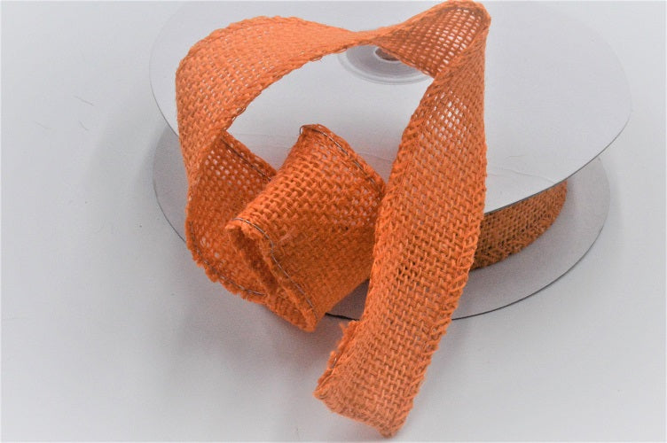 46080 - 25, 38, 50mm & 63mm Wired Eco Friendly Jute Ribbon (10 Metres)25mm / 28 Orange